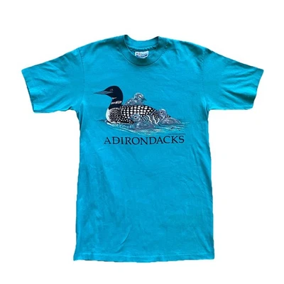Vintage 90s Adirondacks T Shirt Small Blue Ducks Nature Upstate New York Small - Image 1 of 4