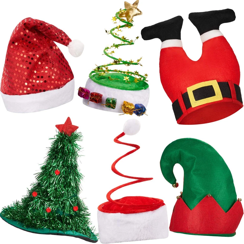 Christmas Hats Santa Tree Cap Elf Coil Adults Carnival Party Costume Props 6 Pcs
