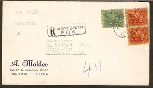 708 PORTUGAL TO CHILE REGISTERED AIR MAIL COVER 1958 LISBOA - SANTIAGO - Picture 1 of 2