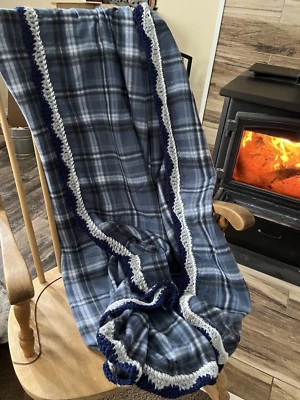 Hand Crafted New Fleece Throw Blue Travel Carseat Stroller Camping Hospital Gift - Image 1 of 2