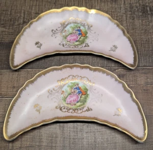 2 Pink Trinket Dish Lefton China Crescent Moon Hand Painted Gold Accents #4249 - Picture 1 of 13