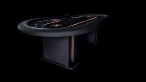 VIP Poker Table Dealer Entrance Led Lights Drop Box Leather Legs Black Leather - Picture 1 of 8