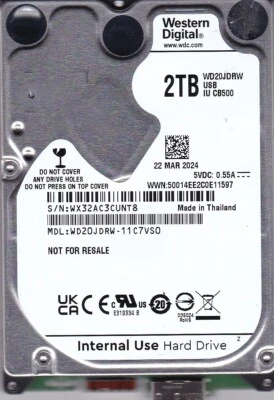 WD20JDRW-11C7VS0 s/n: WX32AC Thailand MAR/2024 2TB 2.5 USB 3.0 FirebirdLITE-2 WD - Image 1 of 4