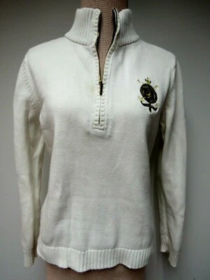 VTG LAUREN RALPH LAUREN Cotton Knit Top Mock Turtleneck LRL Emblem White L GUC - Image 1 of 4