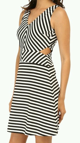 NUOVO! Abito Michael Kors nero bianco stampato a righe taglia 8 14