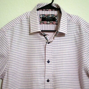 Coogi Luxe Shirt Mens Large Long Sleeve Button Pink Blue Stripes Flip Cuffs - Picture 1 of 6