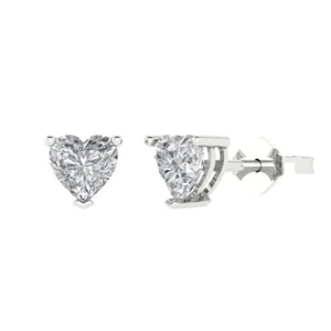 1.0 ct Heart Cut Stud anniversary Earrings 14k White solid Gold Push Back - Picture 1 of 11