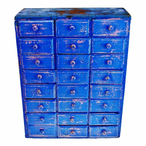 Ant Distressed Cobalt Blue 24-Drawer Cigar Box Apoth Cabinet Cover
