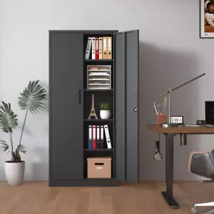 Metal Garage Tool Steel Locking Storage Cabinet, Lockable File Cabinet,Black - Picture 1 of 6