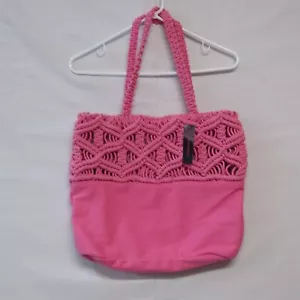 No Boundaries Women's Macramé Tote Pink Magnetic Snap Closure NWT NB221328 - Picture 1 of 11