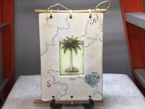 Tropical Hanging 3D Ceramic Art Tile with bamboo and rope accents 12” by 9” - Picture 1 of 9