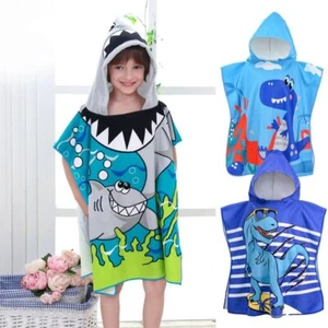Kids Hooded Poncho Towel Microfiber Changing Robes Swimming Beach Bath QuickDry - Picture 1 of 21