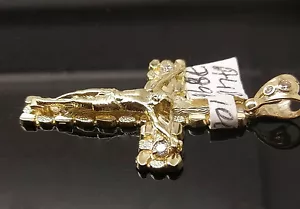 10K Gold Cross Crucifix Nugget Yellow Gold Jesus Pendant Charm REAL 10k Unisex - Picture 1 of 4