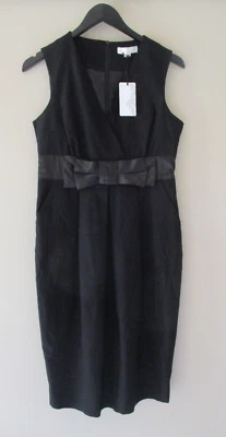 BOO RADLEY WOMENS Fitted Black DRESS Satin Bow Trim LBD NWT RRP $139.98 - image 1 of 4