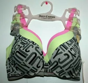 Juicy Couture Sexy Push Up 3er Pack BHs Damen Gr. 34B Grau Limette Rosa - Bild 1 von 3