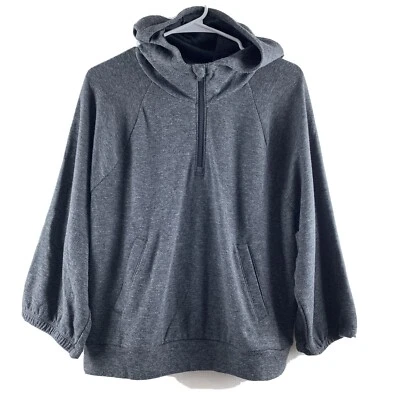 Sudadera con Capucha Recortada Lucy S Gris Sudadera con Capucha Bolsillo Canguro 1/4 Cremallera Manga 3/4 Para Mujer Foto 1 de 4