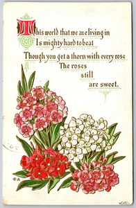 Postcard Thorn with Every Rose Still Sweet Embossed Flowers E Nash Motto Series - Bild 1 von 2