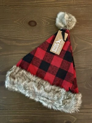 Sombrero de Papá Noel Eddie Bauer Buffalo a Cuadros S/M Borde de Piel Sintética Rojo Escarlata A Cuadros Nuevo Foto 1 de 4