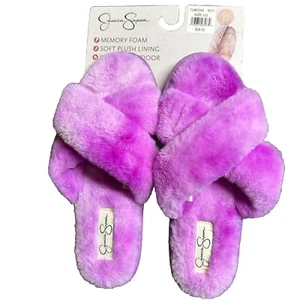 Jessica Simpsion Women's Purple Open Toe Plush Memory Foam Slipper Size 8-9(LG) - Picture 1 of 7