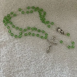 Lime Green Glass Beads Catholic Rosary Necklace 14” - Picture 1 of 6