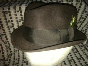 VTG 40S 50S MENS 6 7/8 FINISSIMO BROWN WOOL BLACK BAND FEDORA HAT - Picture 1 of 8