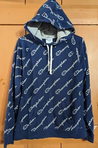 Champion Reverse Weave AOP Hoodie Sweatshirt Mens XL All Over Print Out LogoNavy - Picture 1 of 6