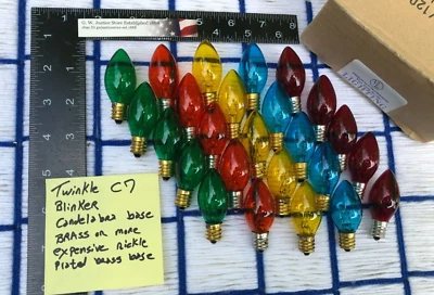 BOX of 25 TWINKLE multicolor Christmas Light Bulbs assortment 7 watt C7 blinker - Image 1 of 4
