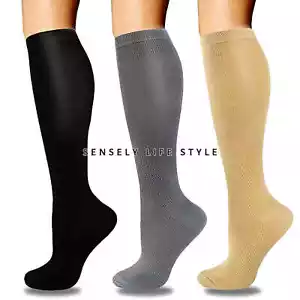 3/6 Pare Medias De Compresión Para Mujer Hombre 23mmHg Smooth Fabric Curve Socks - Picture 1 of 16