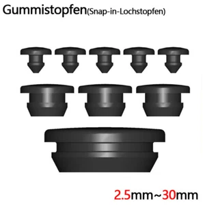 Schwarz Gummistopfen Snap-In-Lochstopfen Abdeckstopfen Endkappen 2.5mm~30mm - Picture 1 of 12