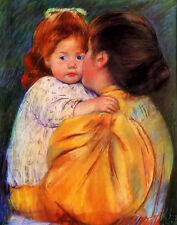 Ｏｉｌ　ｐａｉｎｔｉｎｇ  Mary Stevenson Cassatt - Sweet kiss mother with child no framed @@