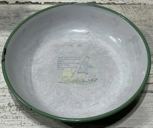 Antike Metall Kinderschale mit Grafik Maria hatte ein kleines Lamm Schweden 6,5" grün - Bild 1 von 8