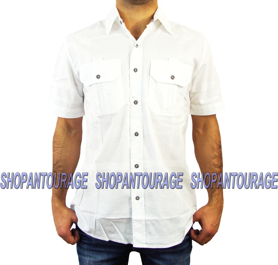 Nueva camisa blanca de manga corta con botones para hombre Affliction Eruption 110WV445 Foto 1 de 4