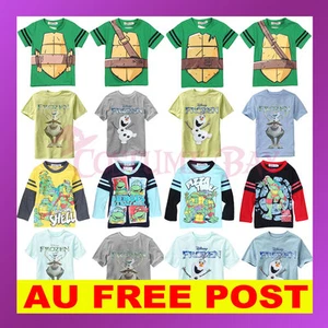 Kids Girl Boy Short Long Sleeves Frozen Olaf Sven TMNT Ninja Turtle T-Shirt Top - Picture 1 of 18