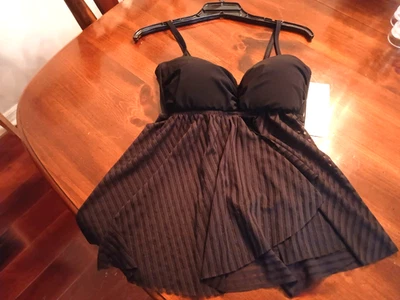 Profile by GOTTEX Swim Top Tankini Black Fly Away Sheer Bliss NWT 12 Bandeau New - Image 1 of 4