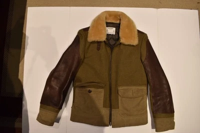 SCHOTT Aviador Lona ANJ4 Hombre Marrón y Verde Chaqueta Talla Pequeña ¡Perfecto! Foto 1 de 4