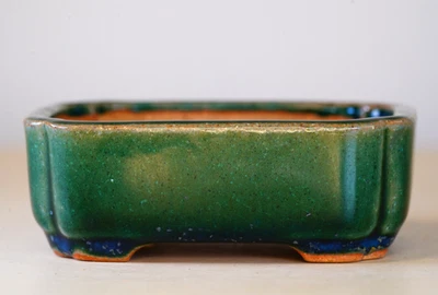 Japanese Bonsai Pot Tokoname WATANABE IKKO 3.9"(9.8cm) Green Rectangle Y957 - image 1 of 4