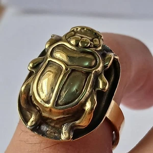 Vintage Ägyptischer Messing Skarabäus Ring - Handarbeit Verstellbar Alter Stil Schmuck - Bild 1 von 10