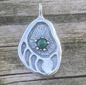 Black Bear Track Pendant .925 Sterling Silver w/ Malachite gemstone made in USA - Picture 1 of 10