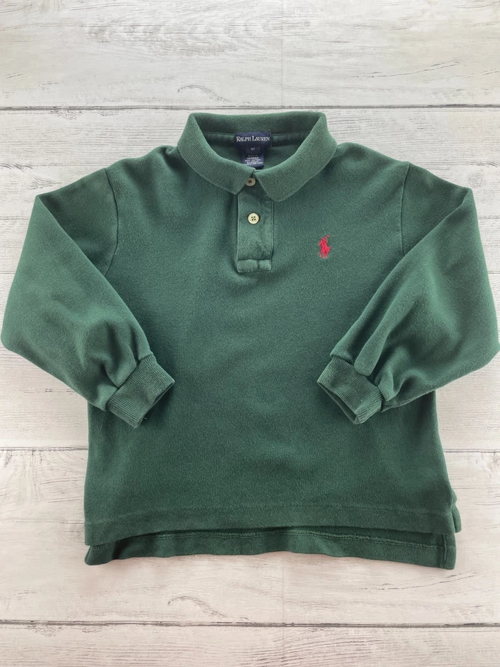 Vtg Polo Ralph Lauren Shirt Toddler 4T Green Long Sleeve Red Pony Holiday Preppy - Image 1 of 4