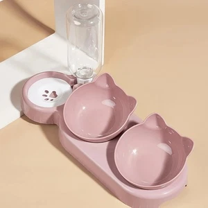 3 in 1 Cat Dog Bowl Set with Gravity Water Feeder Tilted Pet Food Water Bowl - Picture 1 of 10