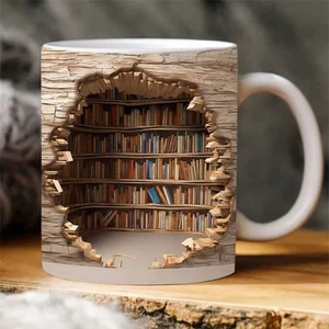 3D 3D Bücherregal Becher Weiß Buch liebhaber Kaffeetasse - Bild 1 von 8