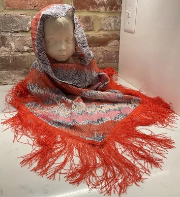 Nuevo Mantón Triángulo Etiqueta Naranja Missoni Chevron Coral Nunca Usado Foto 1 de 4