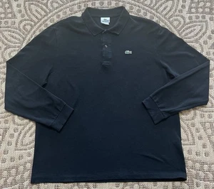 Lacoste Polo Shirt Mens Size 2XL / 7 Black Long Sleeve 100% Cotton Soft EUC - Picture 1 of 9
