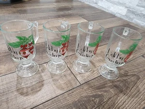 Vintage Indiana Glas klar Weihnachten Urlaub Grüße Standfuß Tassen 4er Set - Bild 1 von 4