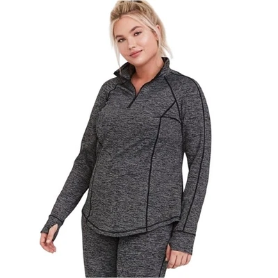 Top Pullover Torrid Active Cuarto Cremallera Talla 2 (2x 18–20) Negro Rayas Manga Larga Foto 1 de 4