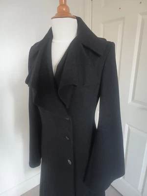 Topshop premium Dark Grey Maxi Coat Asymmetric Hem Angel Sleeves UK 10  Riding - Image 1 of 4