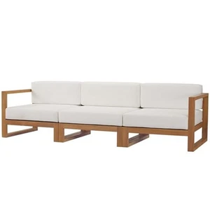 Modway Upland 3-Piece Solid Teak Wood Patio Sectional Sofa in Natural and White - Picture 1 of 14