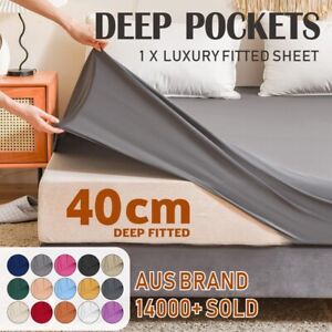 2200TC Extra Deep Pocket Fitted Bottom Sheet Single Double Queen Super King Bed