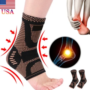 Copper Ankle Brace Compression Sleeve Support Sports Joint Fasciitis Pain Relief - Picture 1 of 15