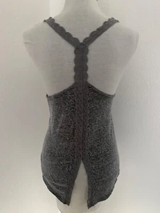 Abercrombie & Fitch Women’s Gray Crochet Racerback Tank Top Blouse Slit Sz L - Picture 1 of 18